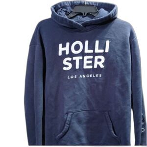 Hollister Navy Blue Spell Out Hoodie Los Angeles Graphic Pullover Sweatshirt